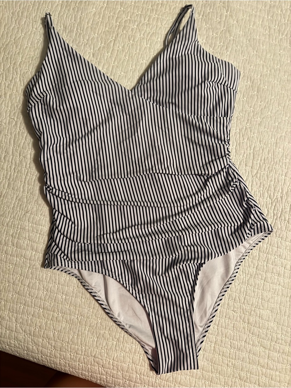 Black and White Striped One-Piece Swimsuit Classic Womens Large